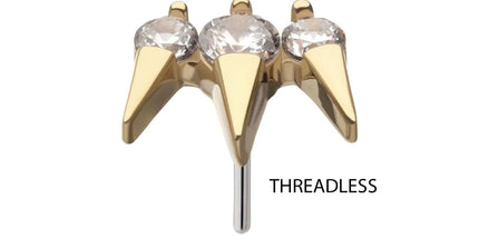 Invictus 14Kt Yellow Gold Threadless Prong Set Round Gem Triple Spike Top