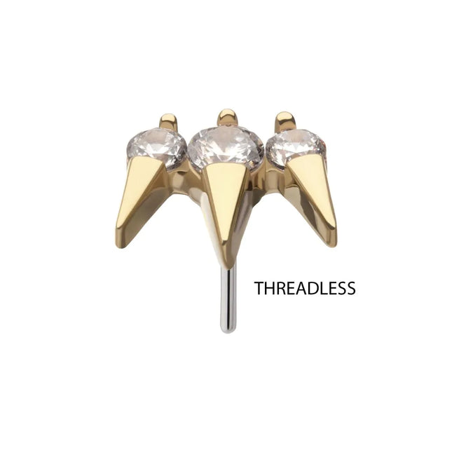 Invictus 14Kt Yellow Gold Threadless Prong Set Round Gem Triple Spike Top