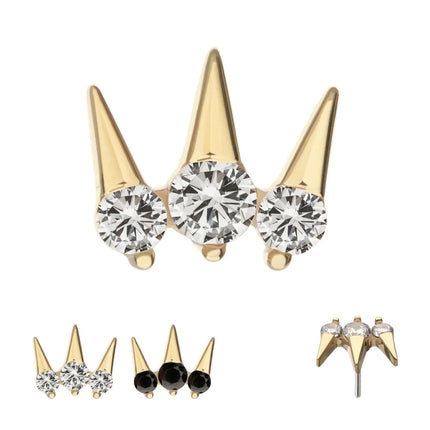 Invictus 14Kt Yellow Gold Threadless Prong Set Round Gem Triple Spike Top
