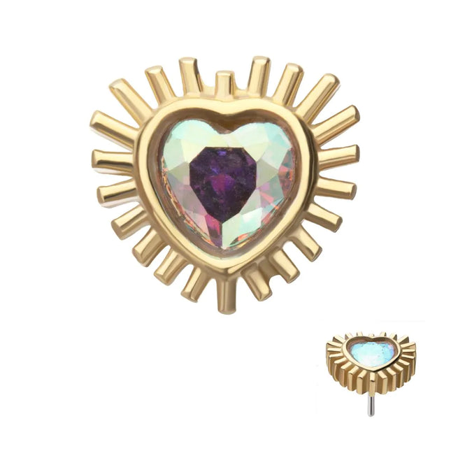 Invictus 14Kt Yellow Gold Threadless Bezel Set Gem Heart Beam Top