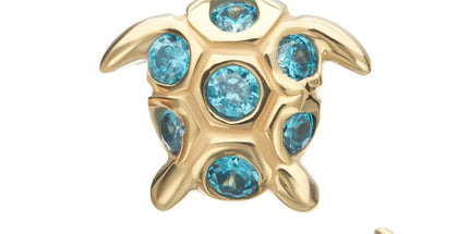 Invictus 14kt Yellow Gold Threadless 2D Sea Turtle Top with Bezel Aqua Gem