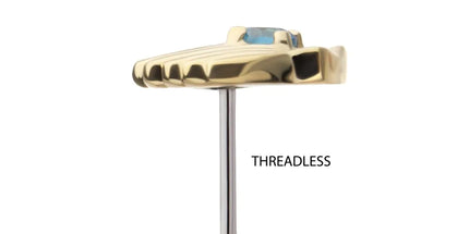 Invictus 14Kt Yellow Gold Threadless Etched Seashell Top with Prong Set Aqua Gem