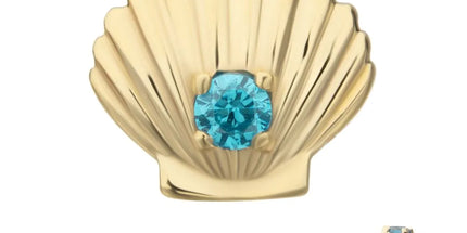 Invictus 14Kt Yellow Gold Threadless Etched Seashell Top with Prong Set Aqua Gem