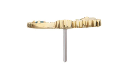 Invictus 14Kt Yellow Gold Threadless Etched Seahorse Top with Prong Set Aqua Gem