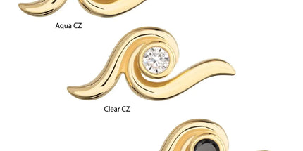 Invictus 14Kt Yellow Gold Threadless Delicate Waterwave Top with Bezel Gem