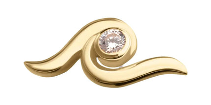 Invictus 14Kt Yellow Gold Threadless Delicate Waterwave Top with Bezel Gem