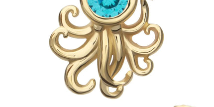 Invictus 14Kt Yellow Gold Threadless Sprawling Octopus Top with Bezel Aqua Gem