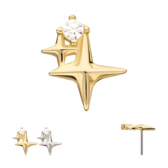 Invictus 14Kt Gold Threadless Double Celestial Star Top with Prong Set Gem