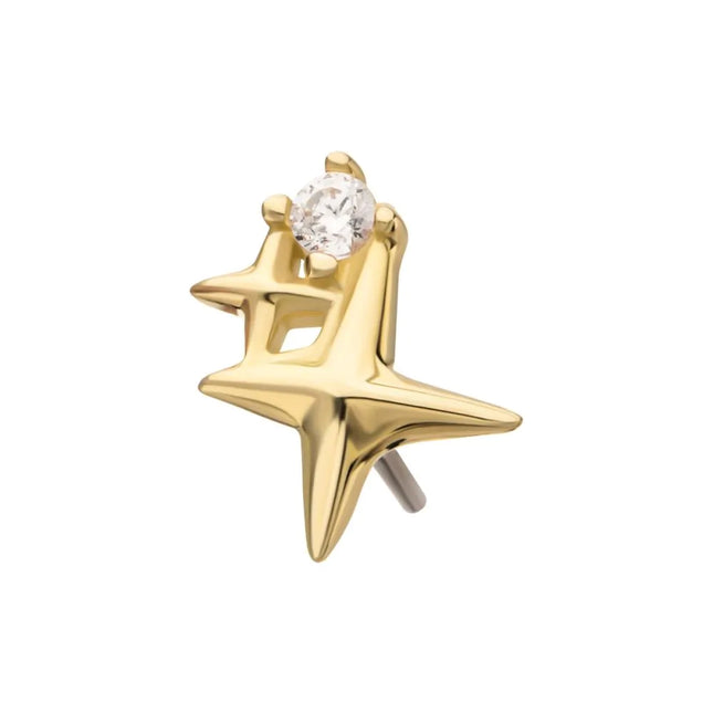 Invictus 14Kt Gold Threadless Double Celestial Star Top with Prong Set Gem