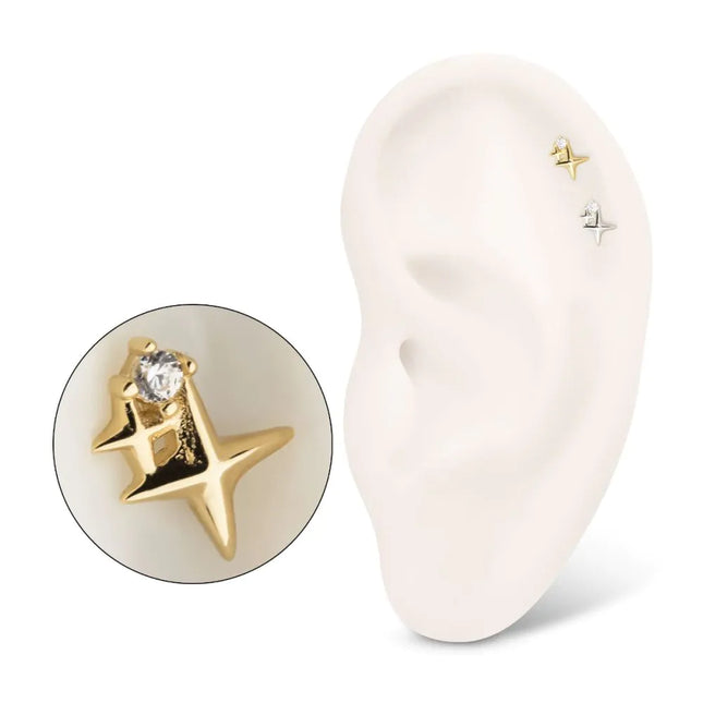 Invictus 14Kt Gold Threadless Double Celestial Star Top with Prong Set Gem