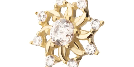 Invictus 14Kt Yellow Gold Threadless Swirled Flower Top with Prong Set Gem