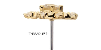 Invictus 14Kt Yellow Gold Threadless Swirled Flower Top with Prong Set Gem