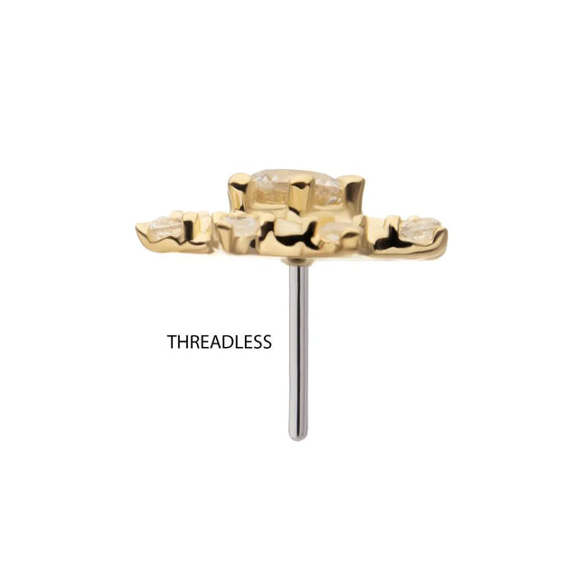 Invictus 14Kt Yellow Gold Threadless Swirled Flower Top with Prong Set Gem