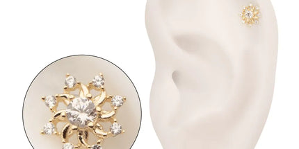 Invictus 14Kt Yellow Gold Threadless Swirled Flower Top with Prong Set Gem