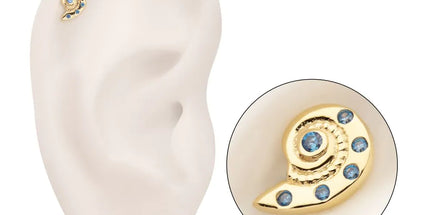 Invictus 14Kt Yellow Gold Threadless Aqua CZ Gem Snaill Top