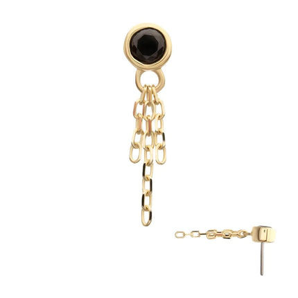 Invictus 14Kt Yellow Gold Threadless Bezel Set Gem Top with Triple Chain Dangle