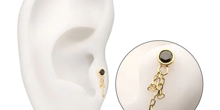 Invictus 14Kt Yellow Gold Threadless Bezel Set Gem Top with Triple Chain Dangle