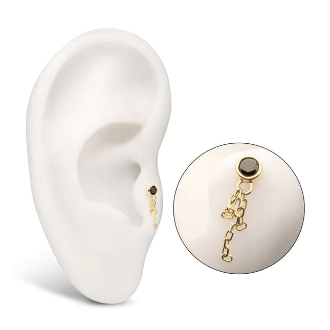 Invictus 14Kt Yellow Gold Threadless Bezel Set Gem Top with Triple Chain Dangle