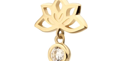 Invictus 14Kt Yellow Gold Threadless Lotus Flower Top with Bezel Gem Dangle