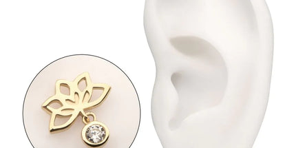 Invictus 14Kt Yellow Gold Threadless Lotus Flower Top with Bezel Gem Dangle