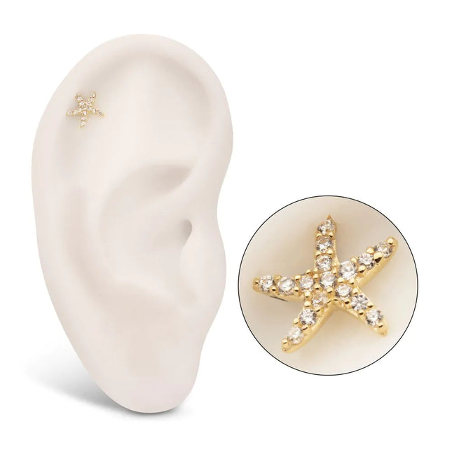 Invictus 14Kt Yellow Gold Threadless Pave Gem Starfish Top