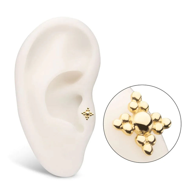 Invictus 14Kt Yellow Gold Threadless Tri-bead Flower Top