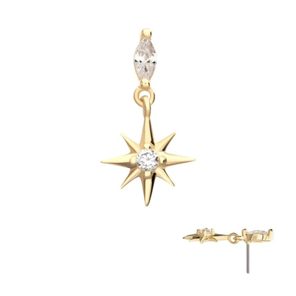 Invictus 14Kt Yellow Gold Marquise with Prong CZ Gem North Star Dangle Top