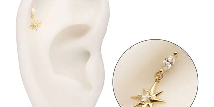 Invictus 14Kt Yellow Gold Marquise with Prong CZ Gem North Star Dangle Top