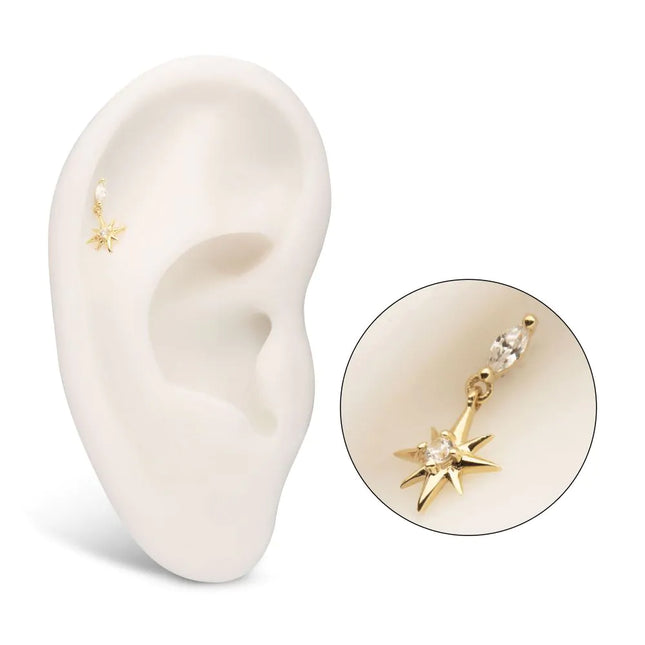 Invictus 14Kt Yellow Gold Marquise with Prong CZ Gem North Star Dangle Top