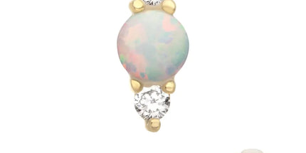 Invictus 14Kt Yellow Gold Threadless Prong Set White Opal & Clear CZ CZ Gem Cluster Top