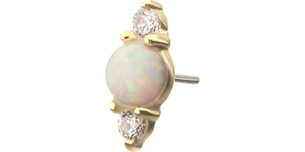 Invictus 14Kt Yellow Gold Threadless Prong Set White Opal & Clear CZ CZ Gem Cluster Top