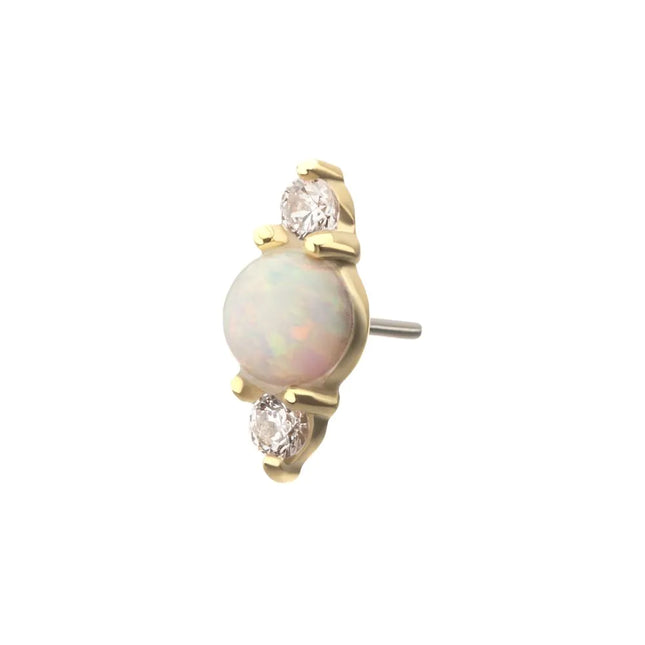 Invictus 14Kt Yellow Gold Threadless Prong Set White Opal & Clear CZ CZ Gem Cluster Top
