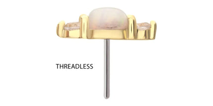 Invictus 14Kt Yellow Gold Threadless Prong Set White Opal & Clear CZ CZ Gem Cluster Top