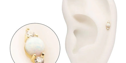 Invictus 14Kt Yellow Gold Threadless Prong Set White Opal & Clear CZ CZ Gem Cluster Top