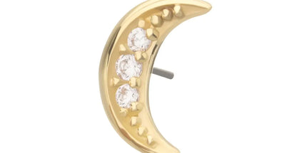 Invictus 14Kt Gold Threadless Pave CZ Gem Crescent Moon Top