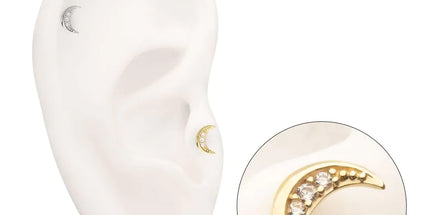 Invictus 14Kt Gold Threadless Pave CZ Gem Crescent Moon Top