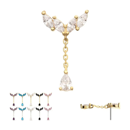 Invictus 14Kt Gold Threadless Quadruple Marquise Cluster Top with Teardrop CZ Gem Dangle