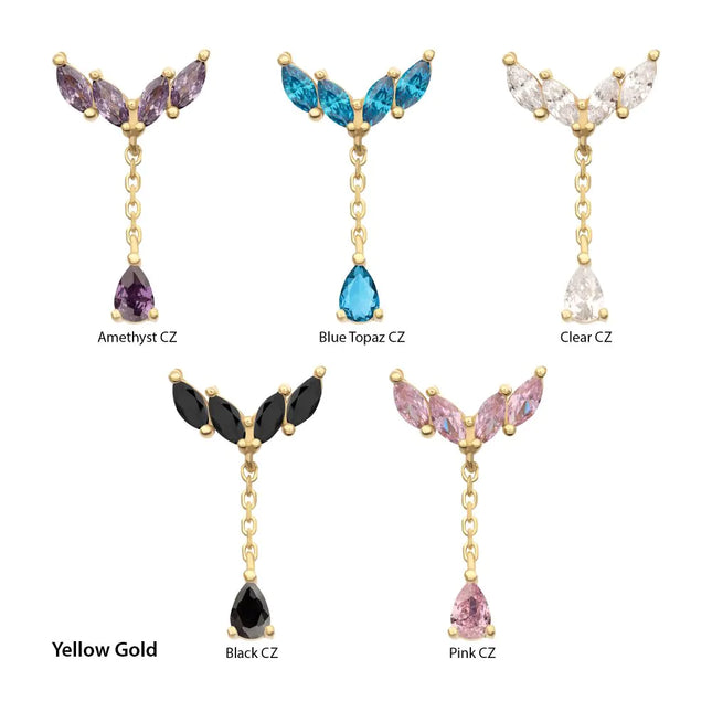 Invictus 14Kt Gold Threadless Quadruple Marquise Cluster Top with Teardrop CZ Gem Dangle