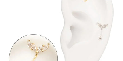 Invictus 14Kt Gold Threadless Quadruple Marquise Cluster Top with Teardrop CZ Gem Dangle