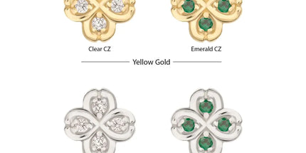 Invictus 14Kt Gold Threadless 4 Leaf Clover with Prong Gem Accents Top