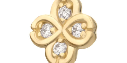 Invictus 14Kt Gold Threadless 4 Leaf Clover with Prong Gem Accents Top