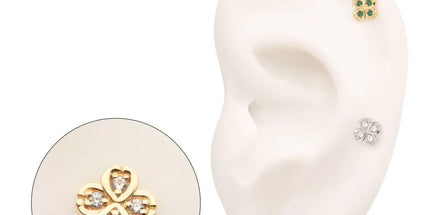 Invictus 14Kt Gold Threadless 4 Leaf Clover with Prong Gem Accents Top