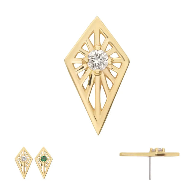 Invictus 14Kt Yellow Gold Threadless Prong Set Round CZ Gem on a Radiant Kite Shape Top
