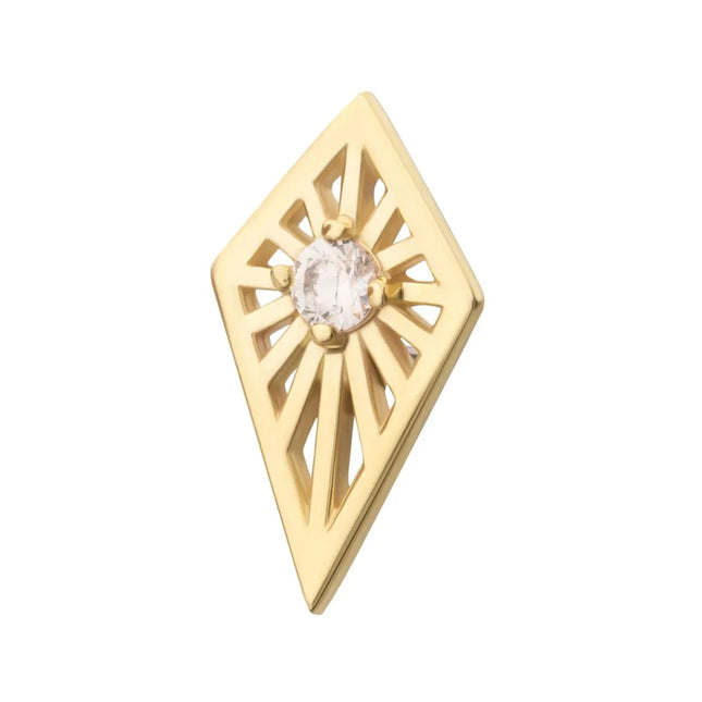 Invictus 14Kt Yellow Gold Threadless Prong Set Round CZ Gem on a Radiant Kite Shape Top