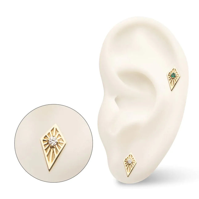 Invictus 14Kt Yellow Gold Threadless Prong Set Round CZ Gem on a Radiant Kite Shape Top