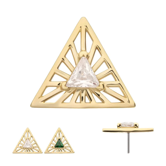 Invictus 14Kt Yellow Gold Threadless Prong Set Triangle CZ Gem on a Radiant Triangle Shape Top