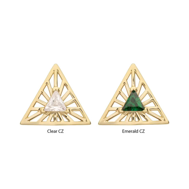 Invictus 14Kt Yellow Gold Threadless Prong Set Triangle CZ Gem on a Radiant Triangle Shape Top