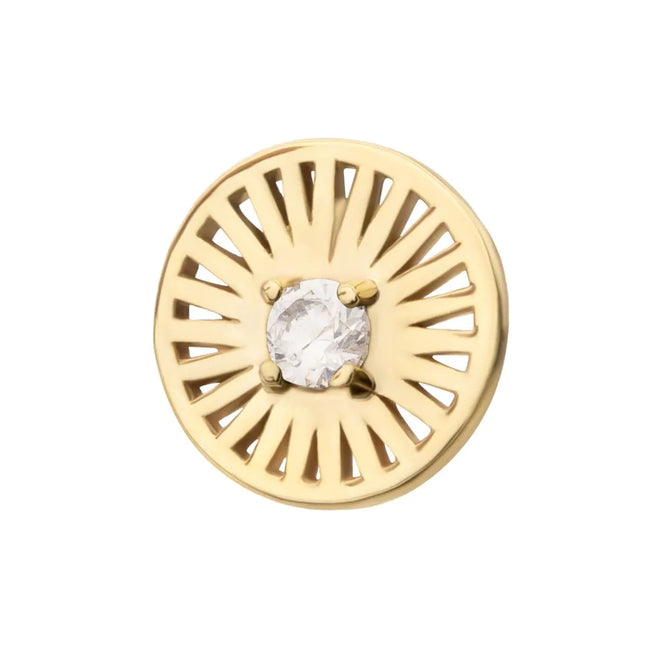 Invictus 14Kt Yellow Gold Threadless Prong Set Round CZ Gem on a Radiant Round Shape Top