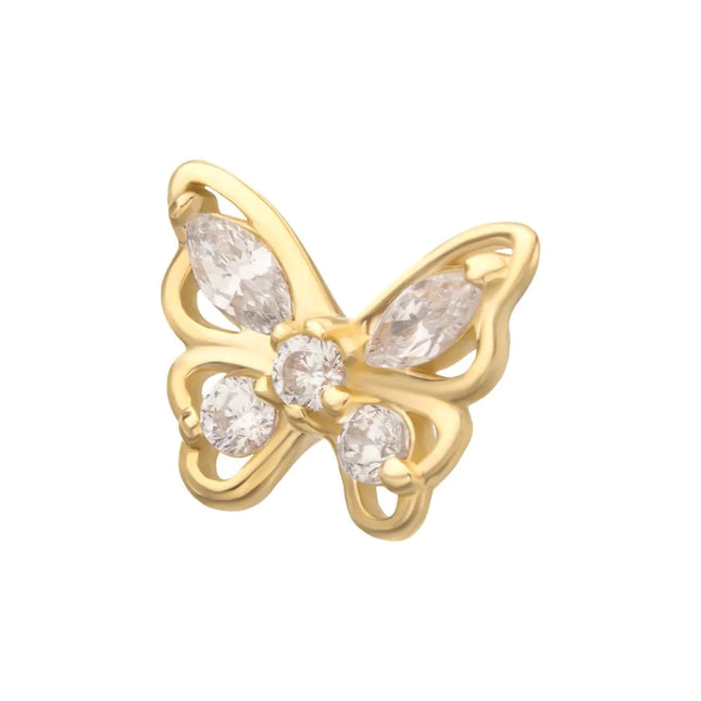 Invictus 14Kt Gold Threadless 3D Butterfly Round & Marquise Gem Top