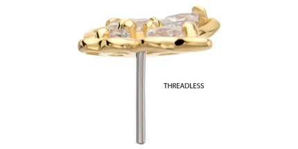 Invictus 14Kt Gold Threadless 3D Butterfly Round & Marquise Gem Top